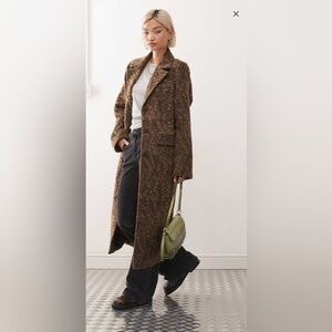 ASOS Reclaimed Vintage Brown Patterned Long Trench Coat